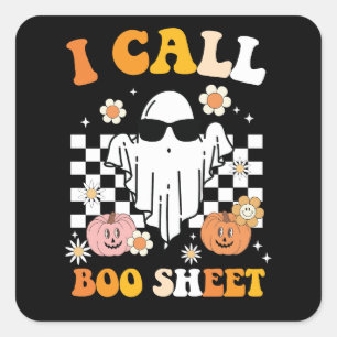 I Call Boo Sheet Halloween Retro Ghost Square Sticker
