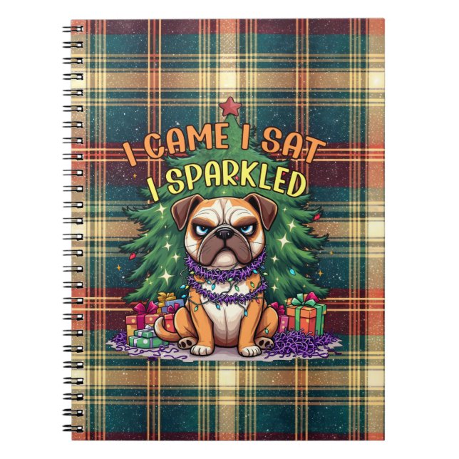 I Came I Sat I Sparkled Funny Christmas Bulldog Notebook (Front)
