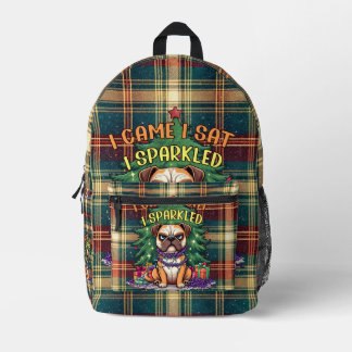 I Came I Sat I Sparkled Funny Christmas Bulldog Printed Backpack