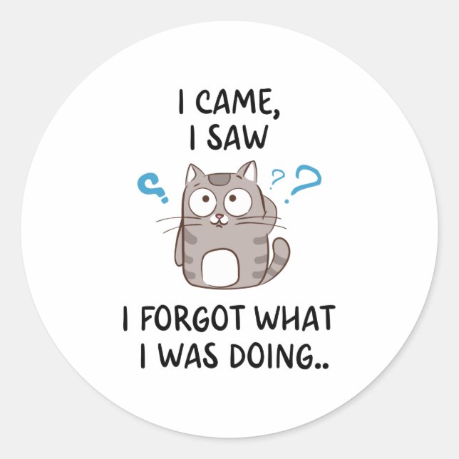 I came i saw i forgot what i was doing  classic round sticker (Front)