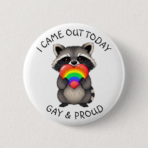 I Came Out Today Gay & Proud Racoon 6 Cm Round Badge