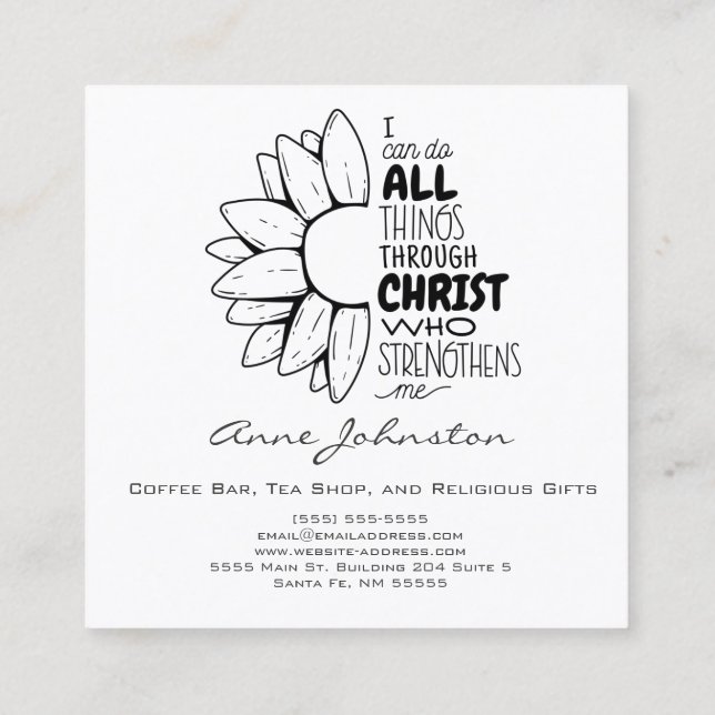 I Can Do All Things Bible Quote Flower Square Business Card (Back)