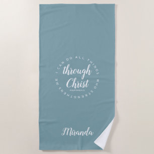 I Can Do All Things Blue Green Yoga Beach Beach Towel