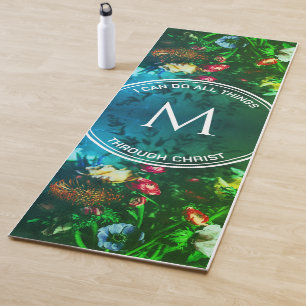 I CAN DO ALL THINGS Christian Monogram Floral Yoga Mat
