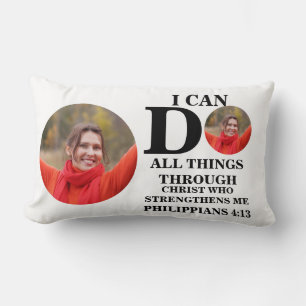 I can do all things Christian photo Bible verse Lumbar Cushion