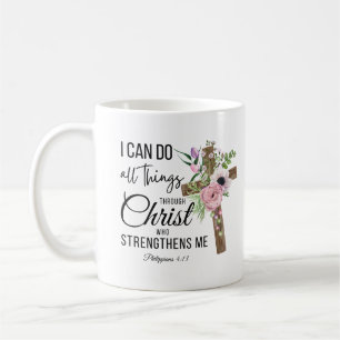 I Can Do All Things Cross Floral Scripture  Phil 4 Coffee Mug