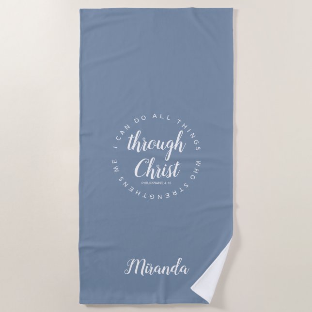 I Can Do All Things Dusty Blue Yoga Beach Towel (Front)