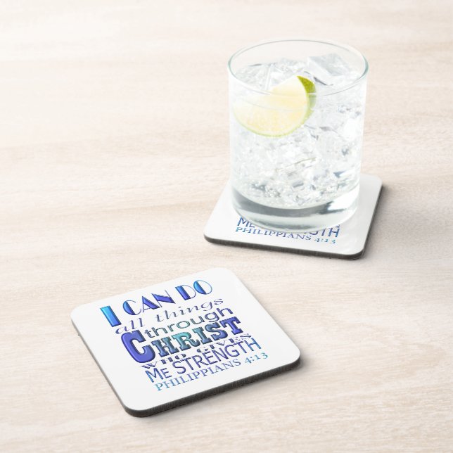 I can do all things through Christ Blue Text  Coaster (Right Side)