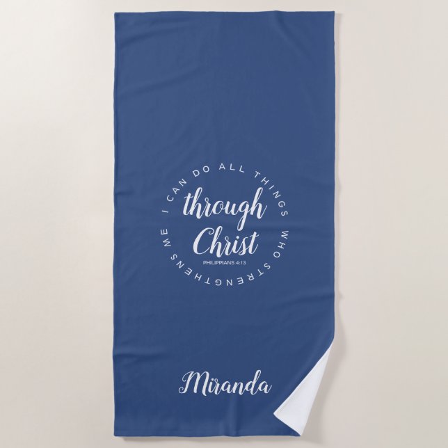 I Can Do All Things Through Christ Blue Yoga Beach Beach Towel (Front)
