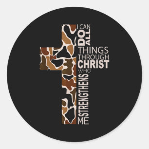 I Can Do All Things Through Christ Christian Camo Classic Round Sticker