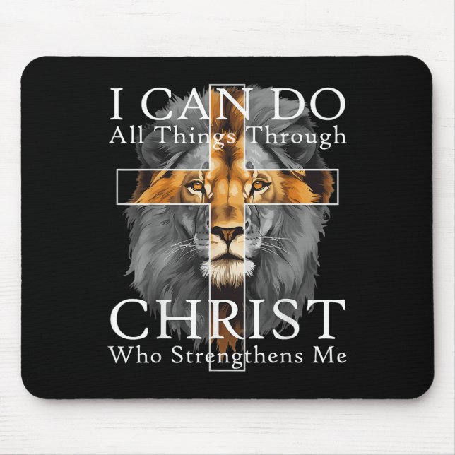 I Can Do All Things Through Christ Christian Lion  Mouse Mat (Front)