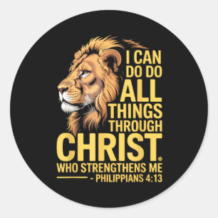 I Can Do All Things Through Christ, Cross Lino Chr Classic Round Sticker