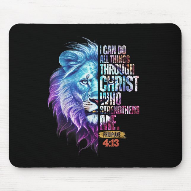 I Can Do All Things Through Christ Lion Faith Chri Mouse Mat (Front)