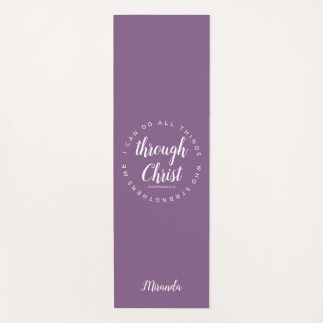 I Can Do All Things Through Christ Verse Purple Yoga Mat (Front)