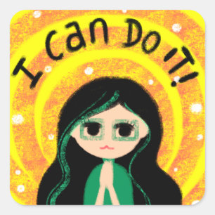 I Can Do It Uplifting Positivity Girl Painting Square Sticker