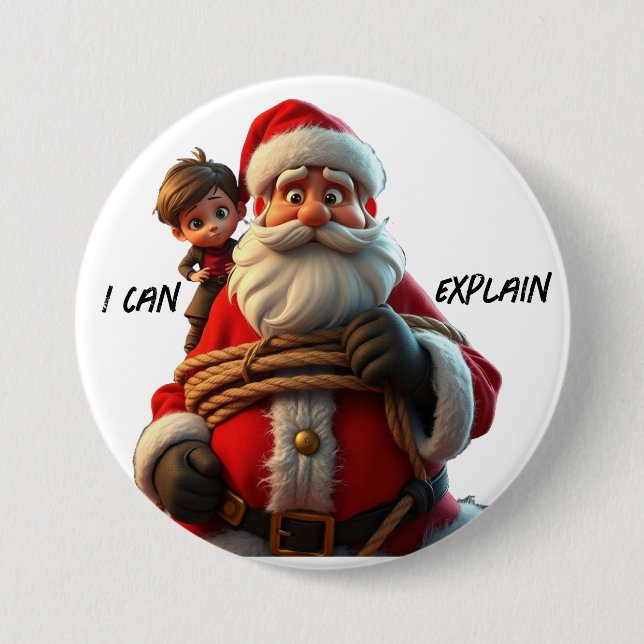 I Can Explain, Cartoon Santa Claus And Little Boy 7.5 Cm Round Badge (Front)