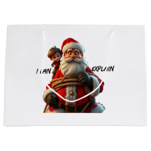 I Can Explain, Cartoon Santa Claus And Little Boy Large Gift Bag