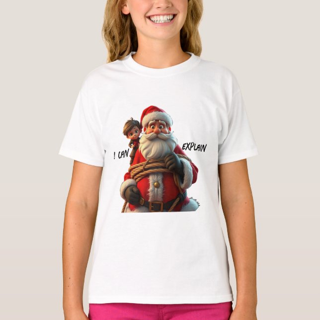 I Can Explain, Cartoon Santa Claus And Little Boy T-Shirt (Front)