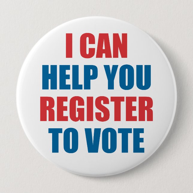 I CAN HELP YOU REGISTER TO VOTE 10 CM ROUND BADGE (Front)