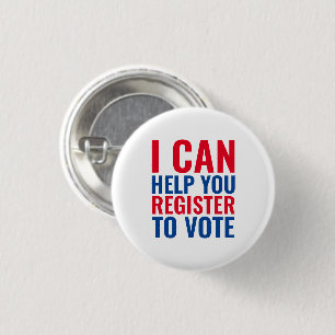 I can help you register to vote red white and blue 3 cm round badge
