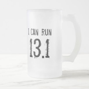 I can run 13.1 - left-handers frosted glass beer mug