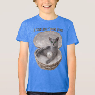 I Can See Your Soul Funny Russian Blue Cat Design Tri-Blend Shirt
