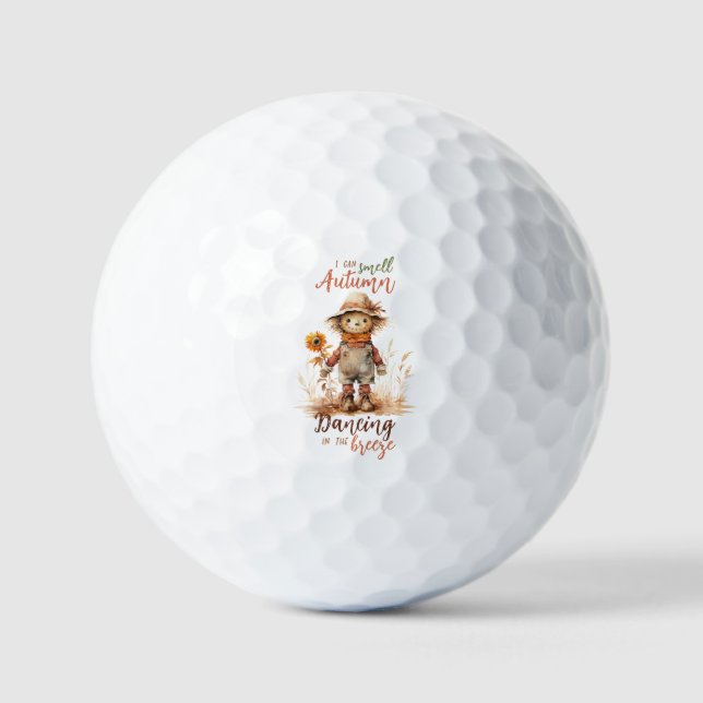 I Can Smell Autumn – Rustic Scarecrow & Sunflower Golf Balls (Front)