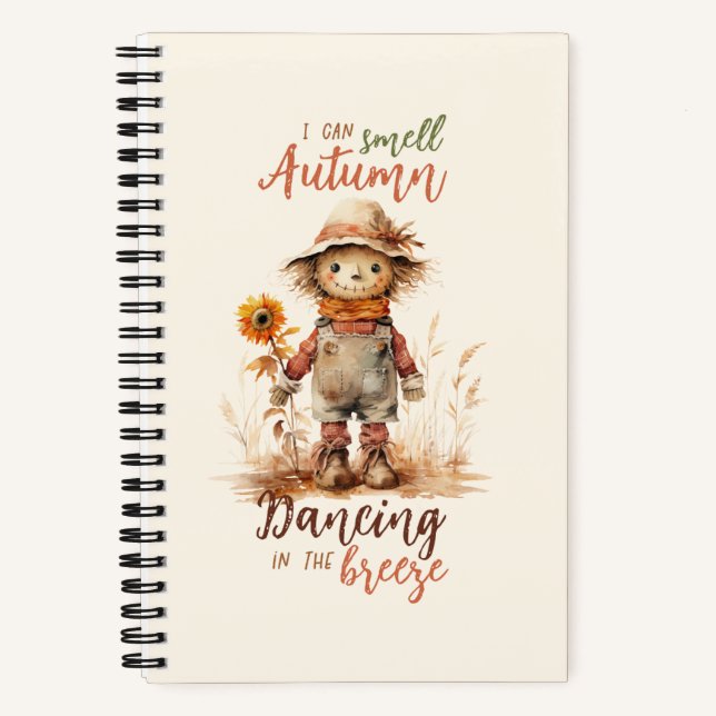 I Can Smell Autumn – Rustic Scarecrow & Sunflower Notebook (Front)