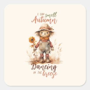 I Can Smell Autumn – Rustic Scarecrow & Sunflower Square Sticker