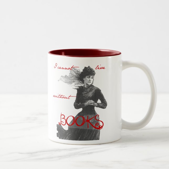 I Cannot Live Without Books Two-Tone Coffee Mug (Right)