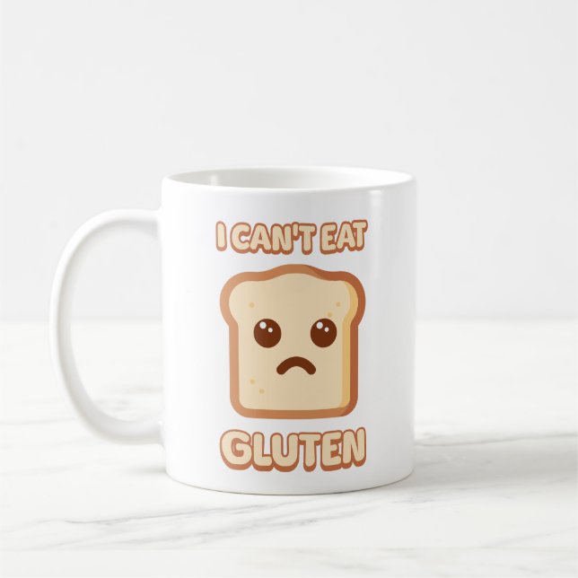 I Can't Eat Gluten! Cute Bread Cartoon Coffee Mug (Left)