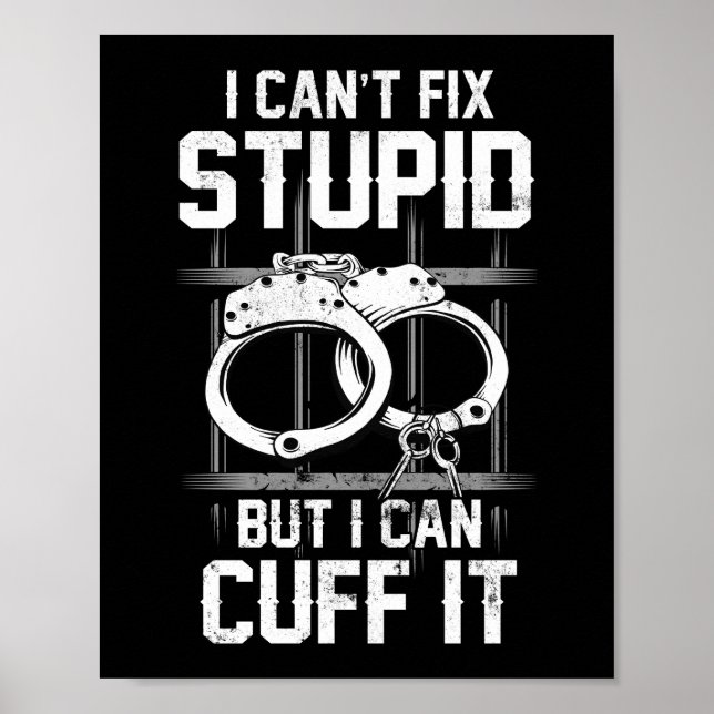 I Can't Fix Stupid Corrections Officer Thin Silver Poster (Front)