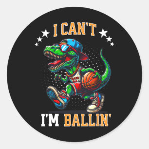 I Can't I'm Lling Sketll Dinosaur T Rex Boys Kids Classic Round Sticker