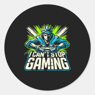 I Can't Stop Gaming Funny Gamer Graphic Amine Vide Classic Round Sticker