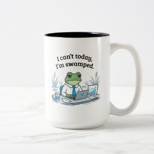 I Can't Today I'm Swamped Funny Frog Office Humour Two-Tone Coffee Mug