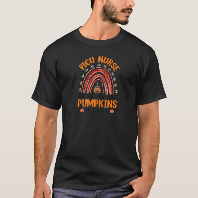 I Care For The Cutest Pumpkins PICU Nurse Rainbow  T-Shirt (Front)