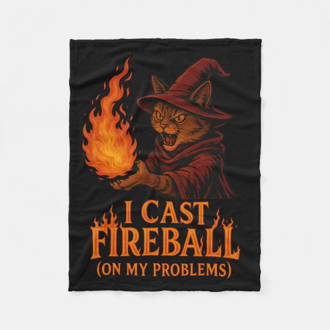 I Cast Fireball On My Problem Cat Rpg Gamer Family Fleece Blanket (Front)