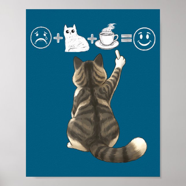 I Cats Coffee Tabby Cat Drawing Poster (Front)