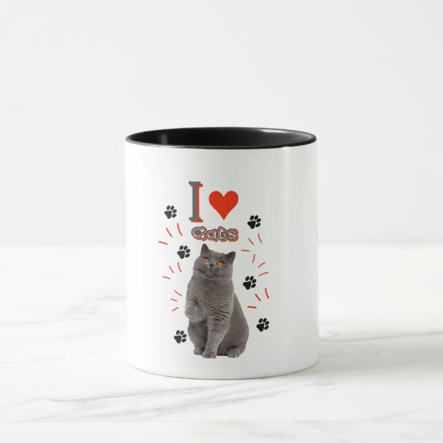 I ❤️ Cats – Cute Cat & Paw Print Design Mug (Center)