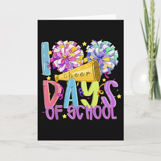 I Cheer 100 Days of School Colorful Cheerleading Card (Front)