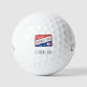 'I Chews You' Bubble Gum Funny Romance Whimsy Gift Golf Balls