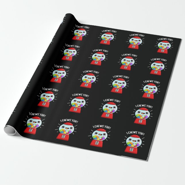 I Chews You Funny Gumball Machine Pun Dark BG Wrapping Paper (Unrolled)