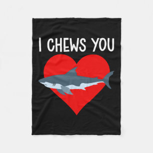 I Chews You Funny Shark Valentines Day Couple Kids Fleece Blanket