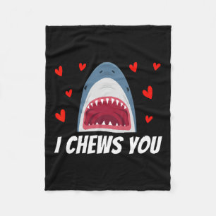 I Chews You Funny Valentines Day Shark Couple Kids Fleece Blanket