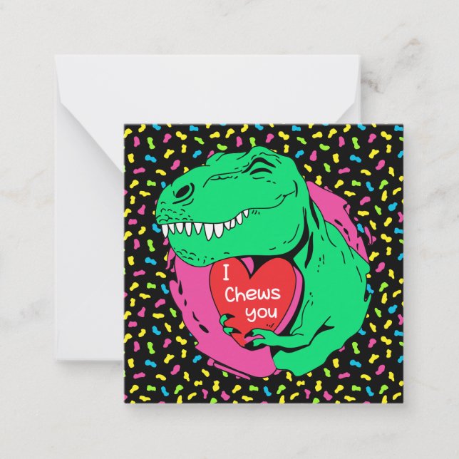 I Chews You Trex Dinosaur Classroom Valentine Card (Front)