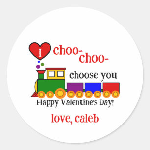I choo-choo Valentine's Day Kid's Name Classic Round Sticker