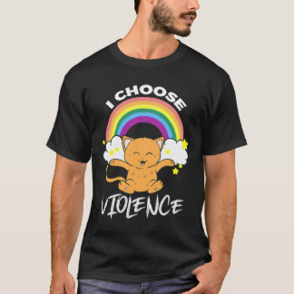 I Choose Violence Cute Cat Rainbow Cloud Stars T-Shirt
