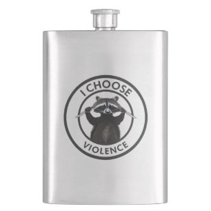 I Choose Violence Funny Racoon Hip Flask