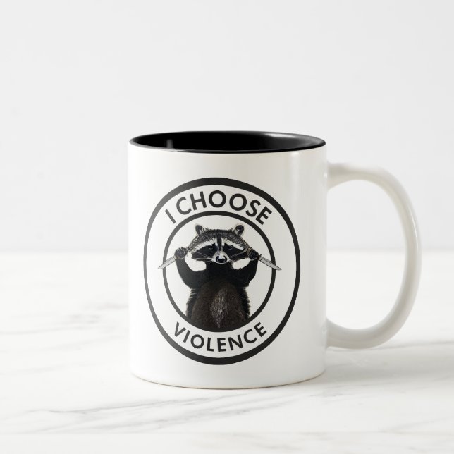 I Choose Violence Funny Racoon Two-Tone Coffee Mug (Right)