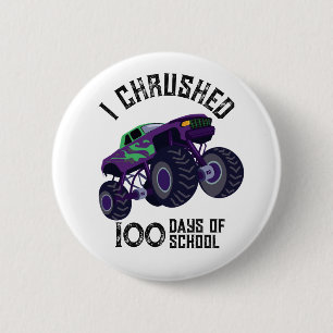 I chrused 100 days of school green monster truck 6 cm round badge